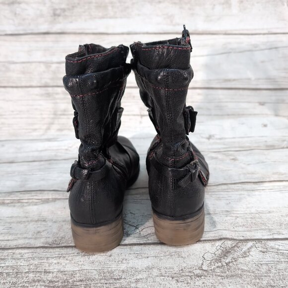 A.S. 98 Black Leather Moto Boots with Red Stitching & Buckle Detail – 41 - Picture 4 of 10